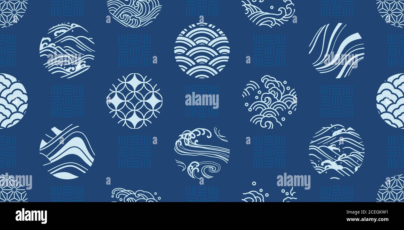 Japanische Textilien nahtlose Muster Vektor. Design für Stoffdruck, Cover-Buch, Hintergrund, Dekoration. Stock Vektor
