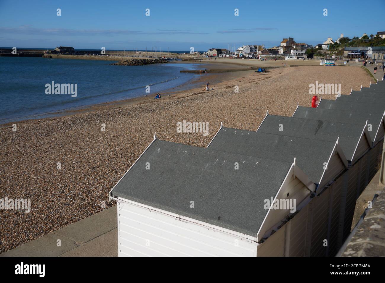 Schöne historische Lyme Regis Dorset UK. UNESCO-Stätte, berühmter fossiler Strand und für die Cobb. Sand- und Kiesstrände auf Südwestküstenweg. Stockfoto