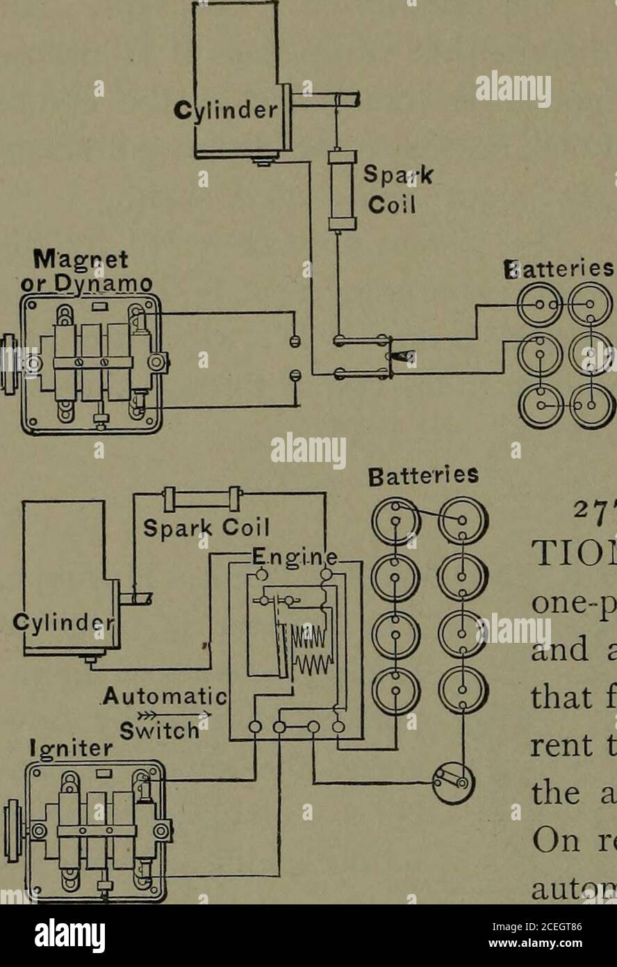 . Mechanische Apparaturen, mechanische Bewegungen und Konstruktionsneuheiten; ein vollständiges Werk und eine Fortsetzung des Buches des Autors mit dem Titel "Mechanische Bewegungen, Kräfte und Geräte" als zweiter Band ... einschließlich eines erläuternden Kapitels über die führenden Konzepte der ewigen Bewegung in den letzten drei Jahrhunderten. II8 EXPLOSIVE MOTORLEISTUNG UND GERÄTE.. Batterien 276. ZÜNDSCHLOSS für Gasmotoren.Anzeige der Batterietrennschalter des doppelten Wurftyps, der Lage der Zündspule und des Strombrechers am Motor. Wenn ein Zündfunke verwendet wird, muss eine Induktionsspule getaucht werden Stockfoto