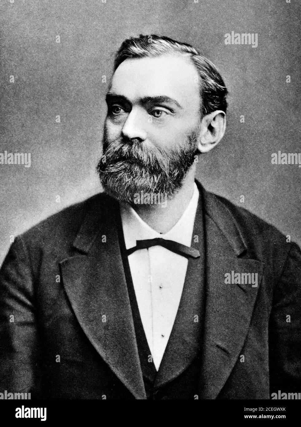 Alfred Nobel, Porträt. Alfred Bernhard Nobel (1833-1896) war ein schwedischer Chemiker, Ingenieur, Erfinder, Geschäftsmann und Philanthrop, der vor allem für die Finanzierung des Nobelpreises bekannt ist. Stockfoto