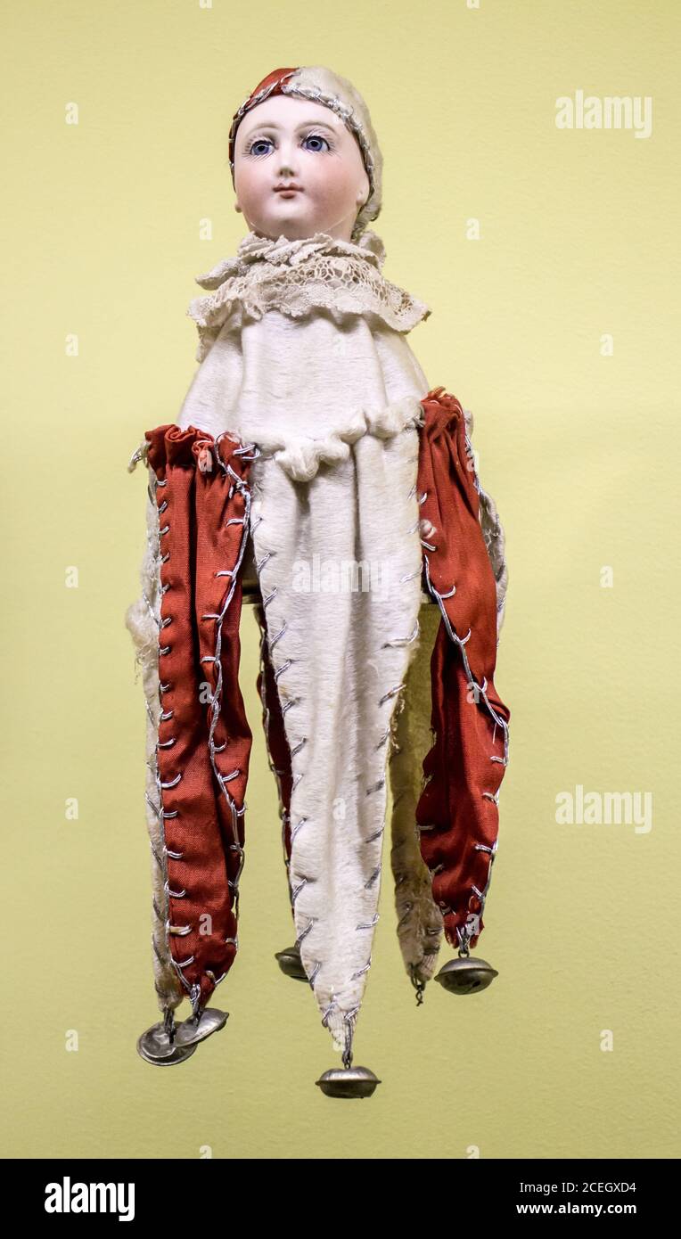 Musée du Jouet in Moirans-en-montagne (Jura, Frankreich) : Kinderrassel mit Schlittenglocken Stockfoto