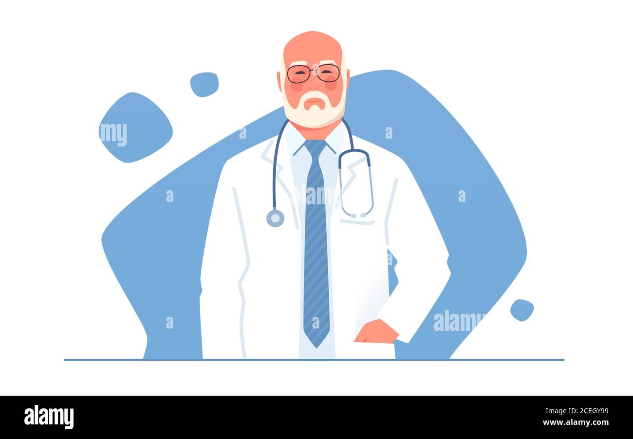 Vektordarstellung eines älteren Arztes, Arztes, Medizinprofessors mit Stethoskop Stock Vektor