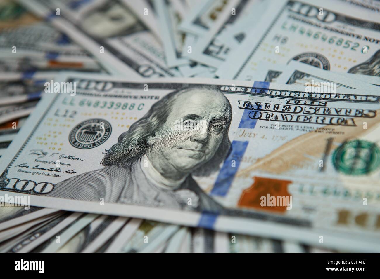 Dollar-Banknoten 100 Dollar Währung der Vereinigten Staaten nützlich als Hintergrund. Konzept Nahaufnahme Geld Dollar Hintergrund Stockfoto