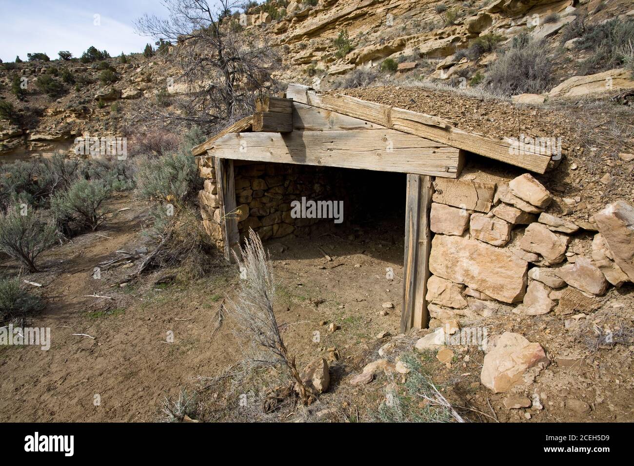 Die Geisterstadt Sego wurde 1910 als Kohlebergbaustadt in Sego Canyon, Utah, gegründet, um der Eisenbahn in Thompson Springs, fünf Meilen (8 km), Kohle zu liefern Stockfoto