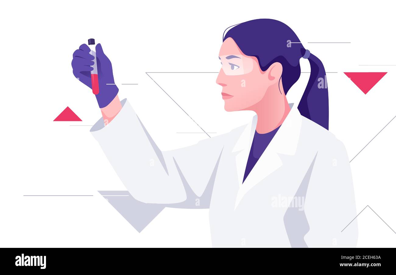 Eine Ärztin arbeitet mit der Blutprobe. Vektordarstellung zum Thema Medizin, Wissenschaft, Forschung, Mikrobiologie Stock Vektor