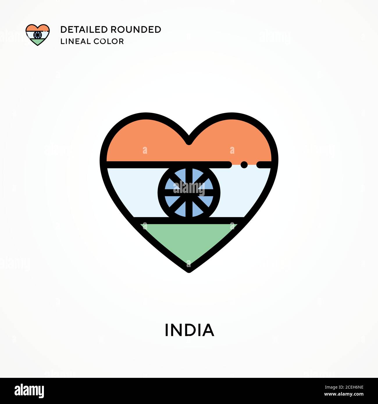 Indien detaillierte abgerundete Linienfarbe. Moderne Vektorgrafik Konzepte. Einfach zu bearbeiten und anzupassen. Stock Vektor