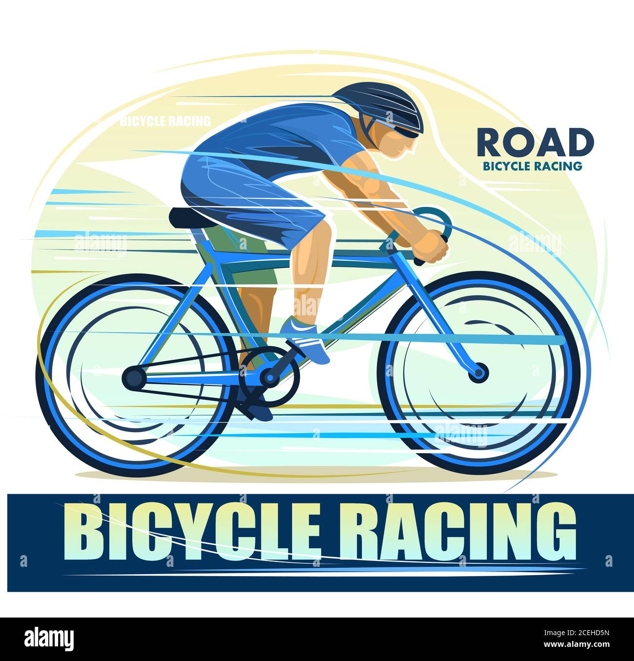 Radrennen. Straßensport. Isolierter Vektor auf weißem Hintergrund. Radsport-Emblem. Wettbewerb. Rennen. Der Siegerracer eilt mit hoher Geschwindigkeit zum fini Stock Vektor