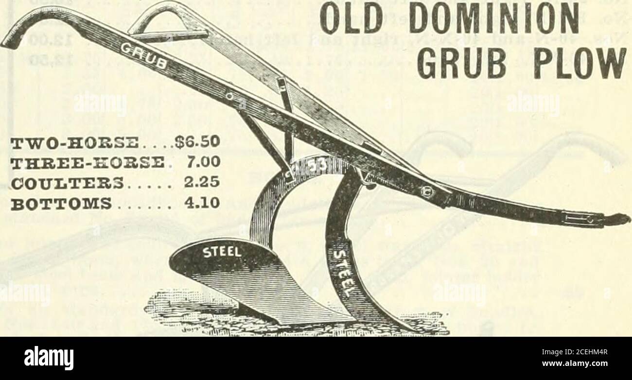 . 1916 Griffith and Turner Co. : Land- und Gartenbedarf. Preise: tfo. 0 5.00 € Nr. 3 7.50 Extras für oben:Gauge Schuh. .. € 1.50Stahlpunkte, Nr. 0,60c. No. 3 1.00 € Weigrht, No. 0, 36lbs.; No. 3, 52 lbs. Die Pflüge sind aus bestem Material in der gesamten, formbaren Eisen upriglus sind unbreateble. Die Mole-Sliaped Duck-Cill Steel Points machen den Plowsvery liglit Entwurf. No. 0 ist ein ein-Pferd Pflug, und No. 3 ist ein zwei-Pferd Pflug. GOLDMEDAILLE UNTERBODEN PFLUG ALTEN DOMINIONGRUB PFLUG. ZWEI HÖHLENTOPFEN. . 8,50 THBEE-HOBSS. 7.00 OOXJI.TEB3 2.25 BÖDEN 4.10 Es ist besonders an newlv eli Arc d Ground angepasst, dass ich Stockfoto