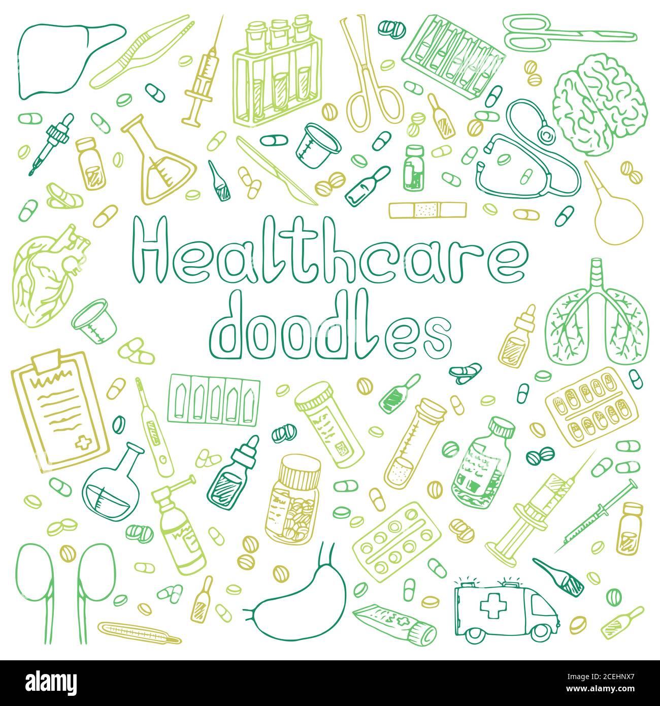Ein Satz von Hand gezeichnet Haelcare doodles Stock Vektor