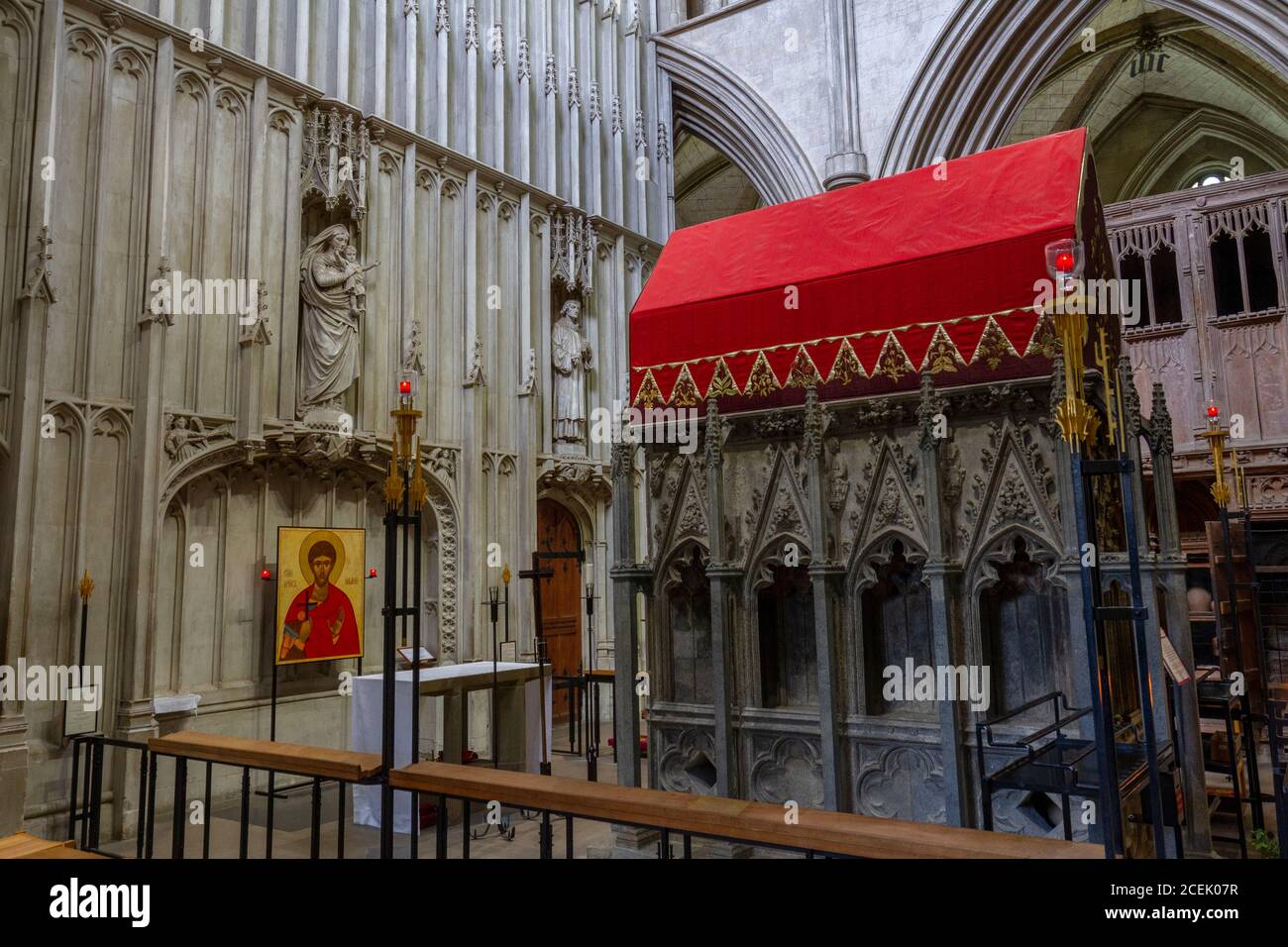 Der Schrein von St Alban in St Albans Cathedral, St Albans, Großbritannien. Stockfoto