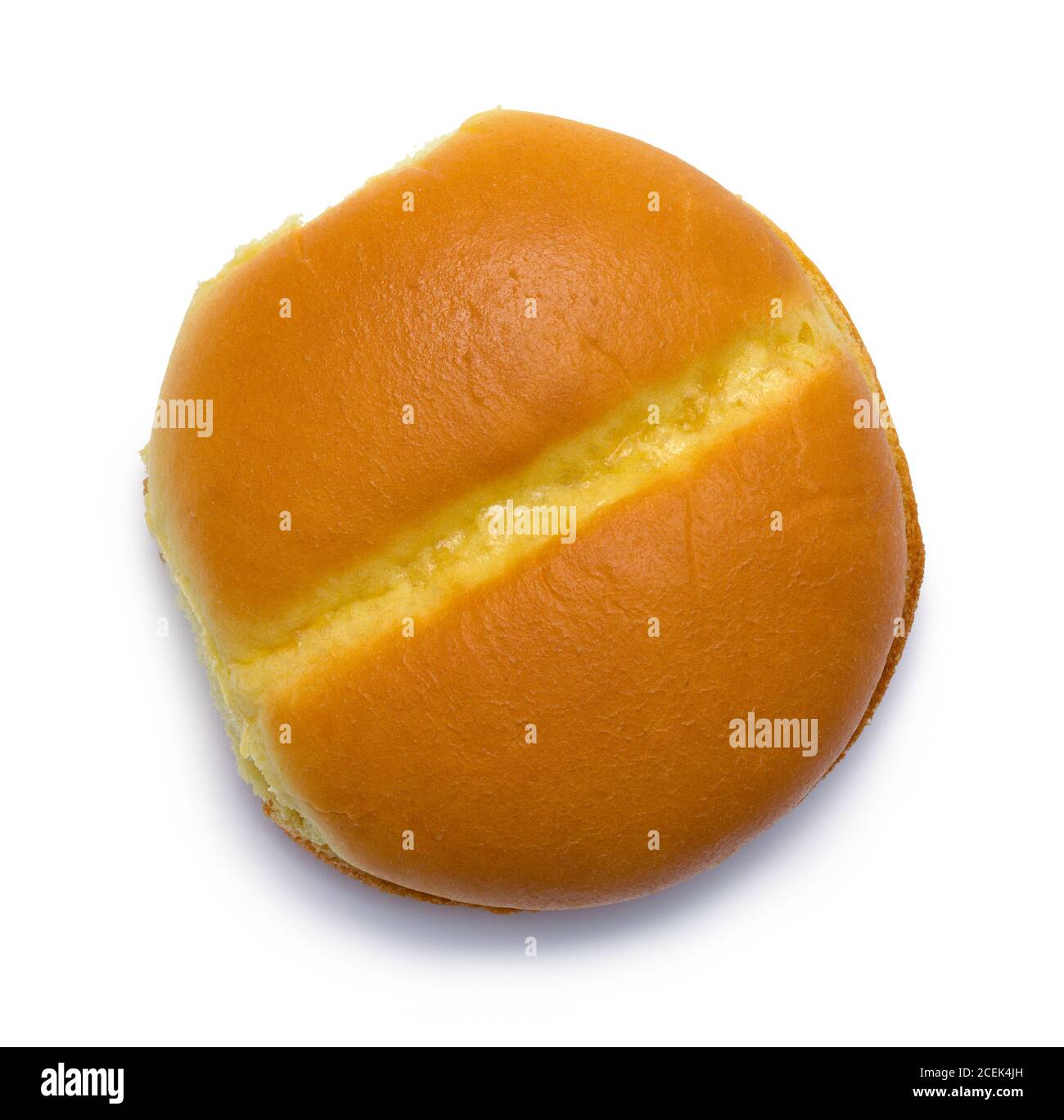 Gourmet Hamburger Bun Blick von oben isoliert auf Weiß. Stockfoto