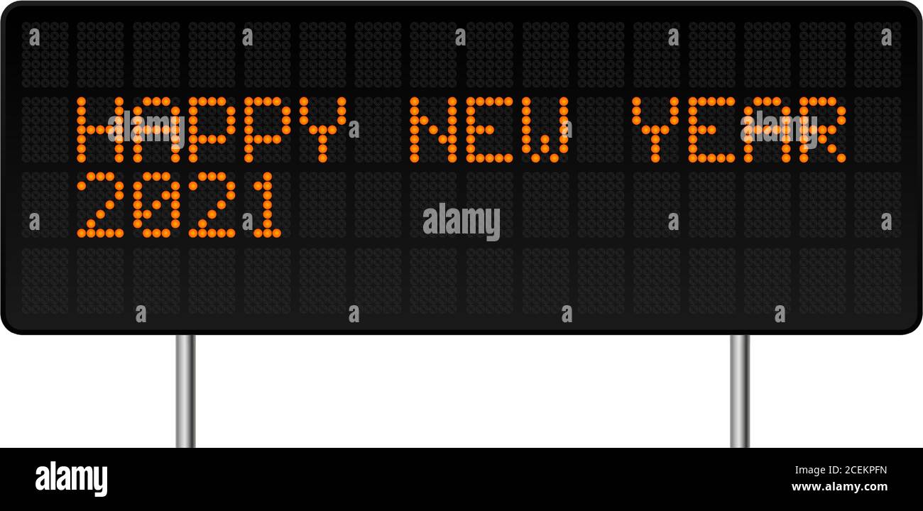 Frohes neues Jahr 2021 Vektor-Illustration. LED Digital Alphabet Style Text mit leuchtenden Punkten. Abstraktes Konzept grafisches Element Stock Vektor