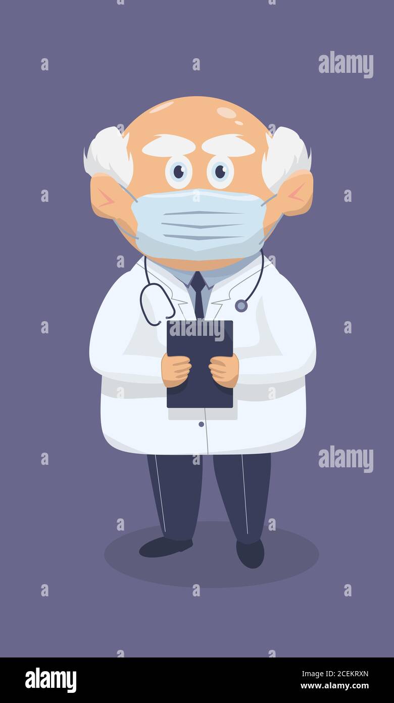 Alter Mann Arzt steht mit einer Krankenakte Stock Vektor