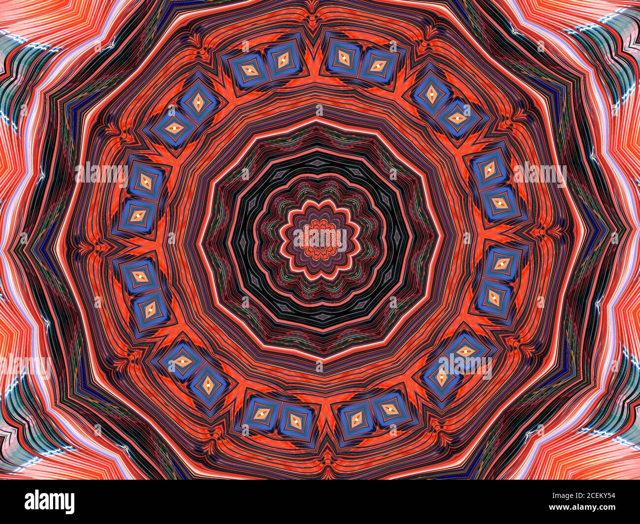 Eine Kaleidoskop-Illustration in rot und blau Stockfoto