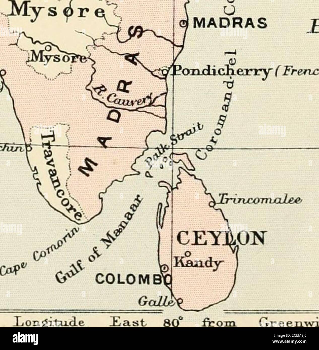 . Das Leben und die Korrespondenz des rechten Hon. Sir Bartle Frere, bart. R rb* dda bombayS) ,>s >n B DNAjjp erarsi, Ode ^sty % Hyder AJA ad r&f Hyderabad. S e a KALKUTTA^ HW^ 7 l/ Tropic -*£ W i *3i GxttaxA^. &> IR. Godavsryistzia.R. J% > £ JiTahef U i MADRAS B ozudich-erry ( Französisch,) ^ ♦ ^. .Mah&OEL(li V ^ A. Y e jst & A f .Andaman Hicobar. ^ 75 Länge Ost 80 85 von G ch^London,; JotlTV Murray ,£ ilh entnrLe, Str** >. F.S.WEUER.F.R.G.S. FÄLLIGKEITSDATUM GAVLORO FRINTCDINU.S *• IFF mm &»!»»} .,■>;,■ H RHHL. FfiHl Stockfoto