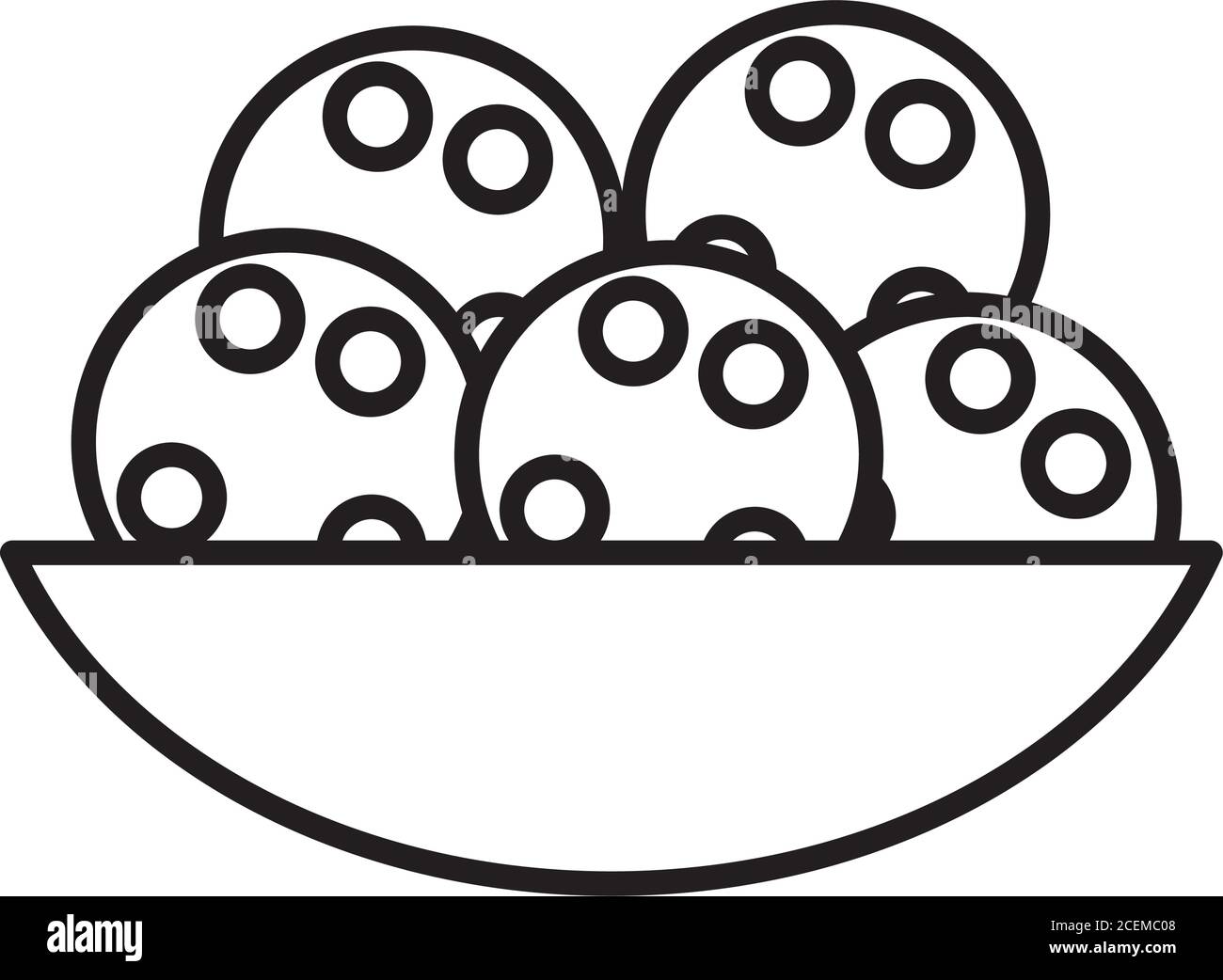 Schüssel mit Cookies-Symbol auf weißem Hintergrund, Linienstil, Vektor-Illustration Stock Vektor
