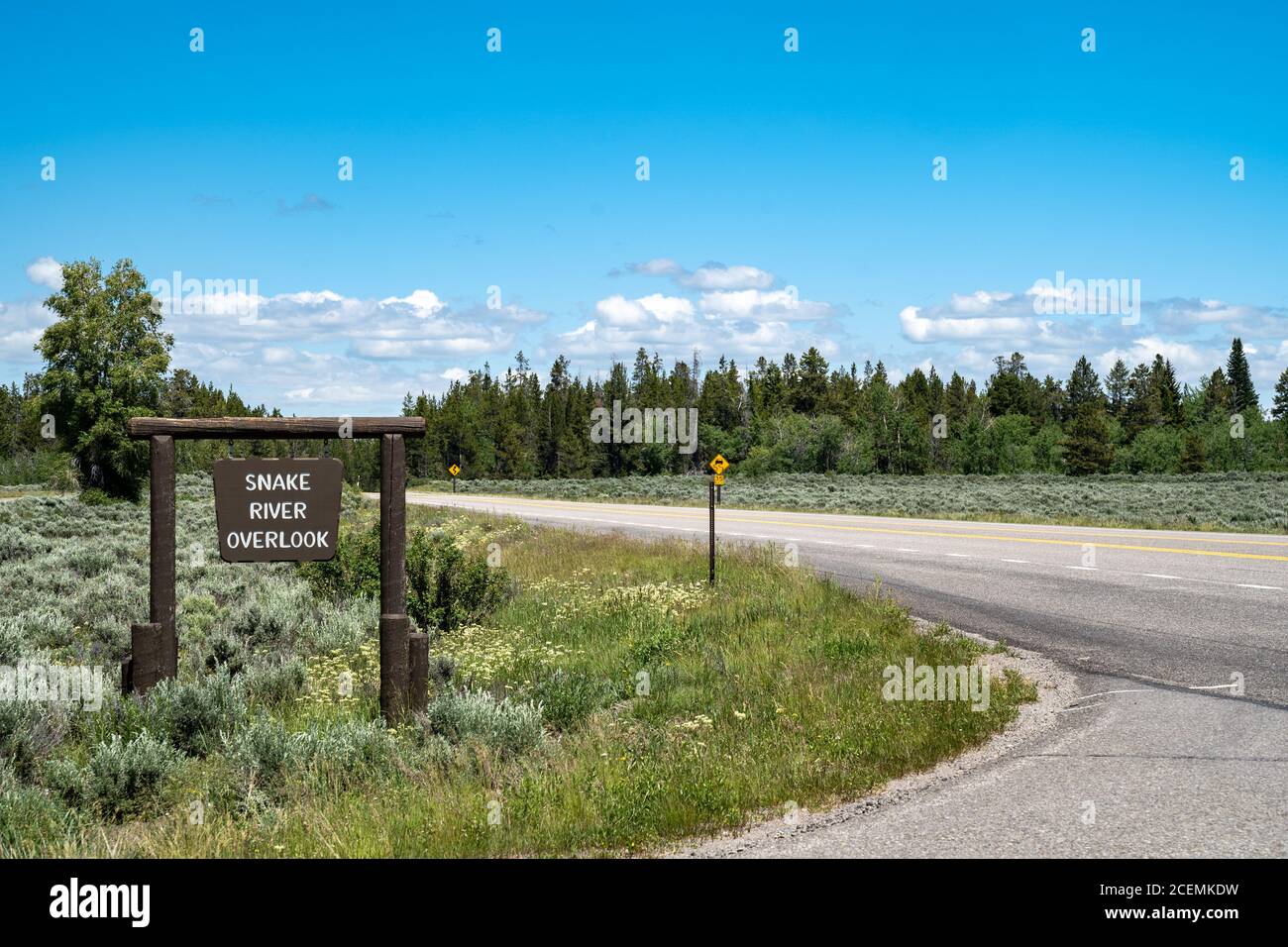 Grand Teton National Park vom Snake River aus gesehen Übersehen Stockfoto