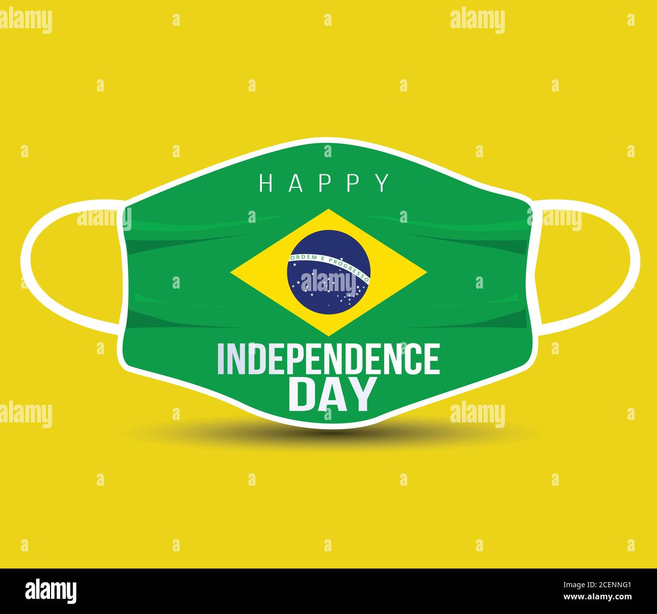 7. September Brasilien Independence Day OP-Maske mit Buchstaben Vektor Illustration.corona Virus, covid19 Konzept, Verwendung für Stoffmaskendruck Stock Vektor