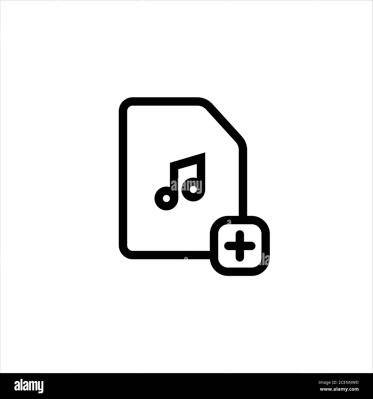 Symbol „Musikzeile hinzufügen“. Musikordner mit Zusatzzeichen. Vektor auf isoliertem weißem Hintergrund. EPS 10 Stock Vektor