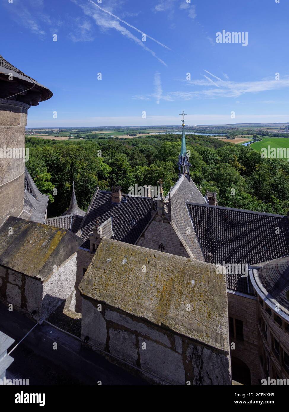 Blick vom Hauptturm auf das Leinetal, Welfen - Schloss Marienburg bei Pattensen, Niedersachsen, Deutschland, Europa Leine - Blick aus Stockfoto