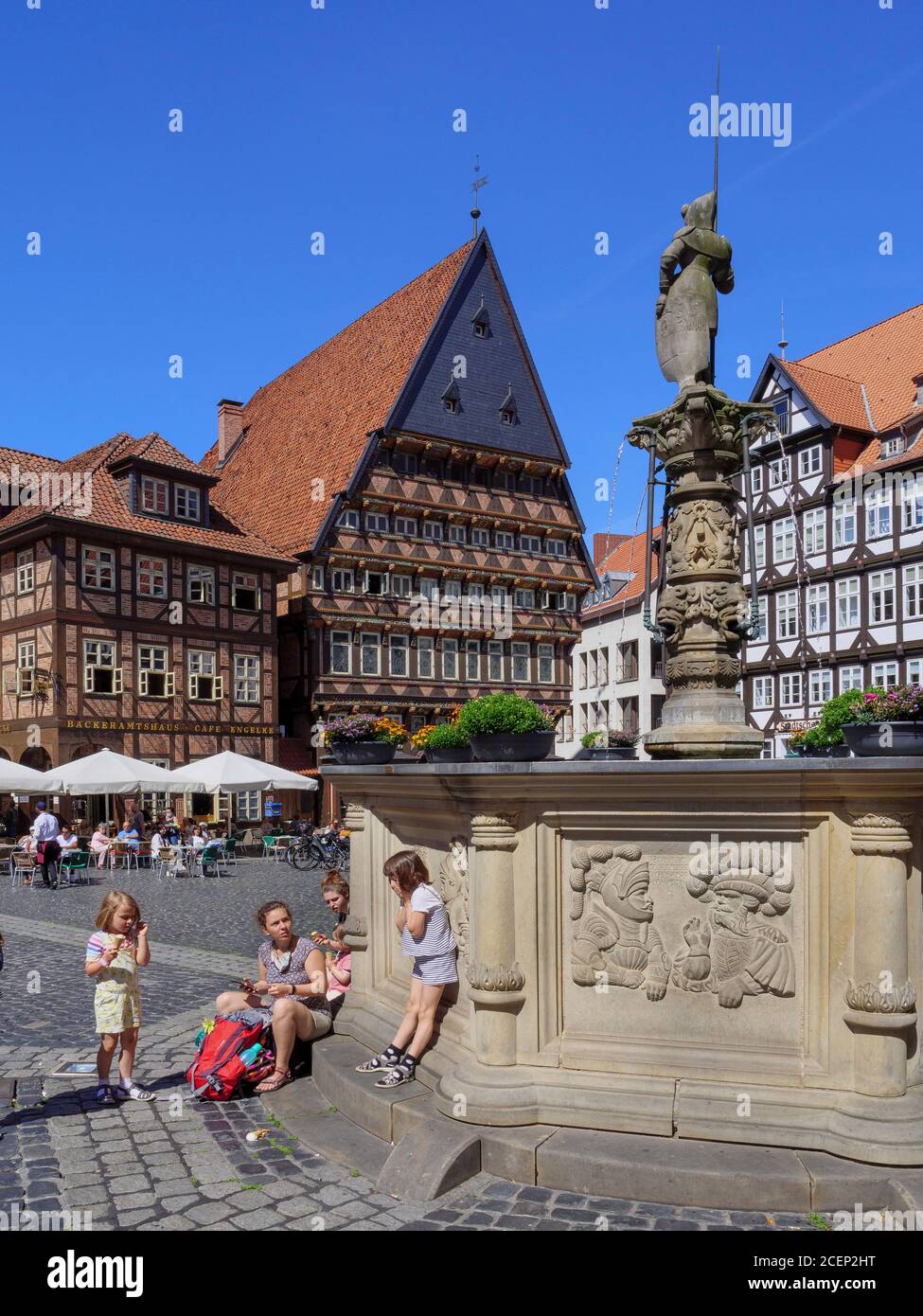 Bäckeramtshaus-Café Engelke, Museum Knochenhauerhaus am historischen Marktplatz, St. Andreas, Hildesheim, Niedersachsen, Deutschland, Europa Bäckeramt Stockfoto