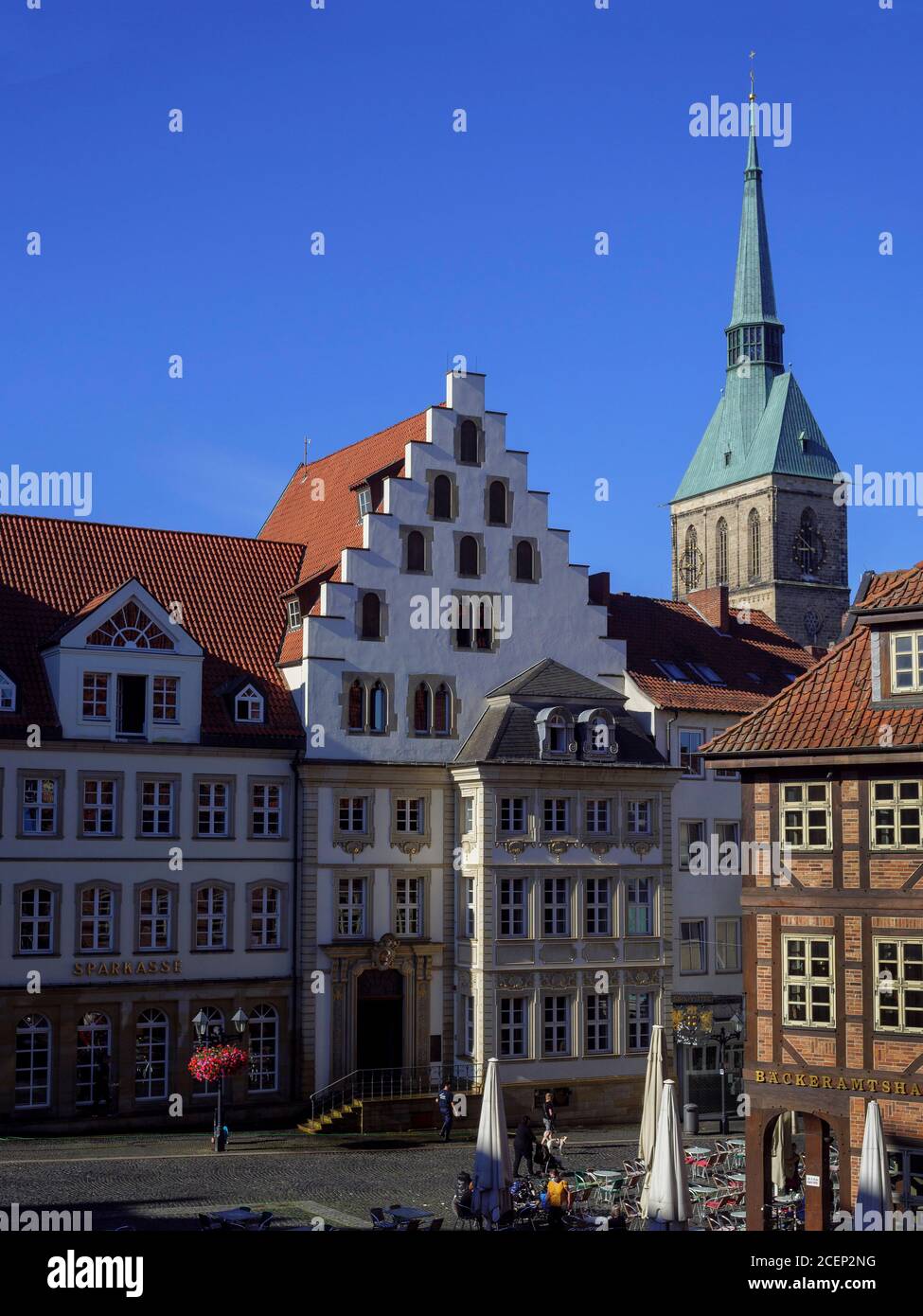 Bäckeramtshaus-Café Engelke, Museum Knochenhauerhaus am historischen Marktplatz, St. Andreas, Hildesheim, Niedersachsen, Deutschland, Europa Bäckeramt Stockfoto