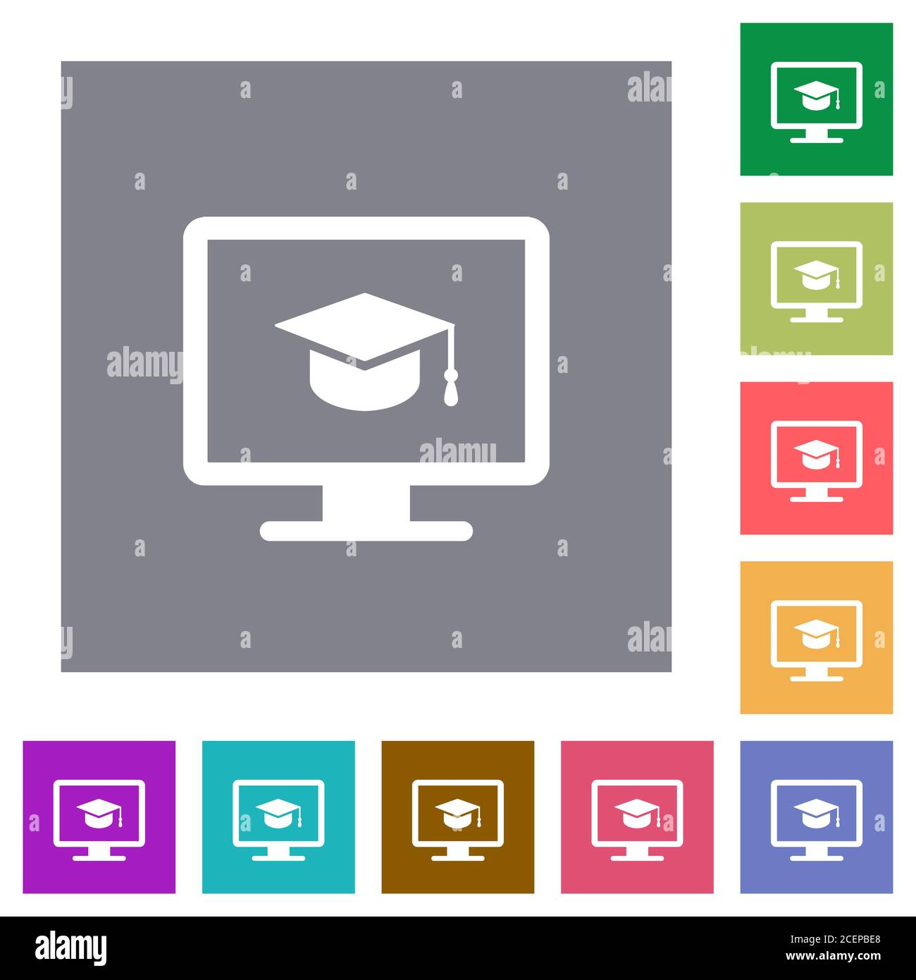 Webinar über flache Symbole auf einfachen farbigen quadratischen Hintergründen Stock Vektor