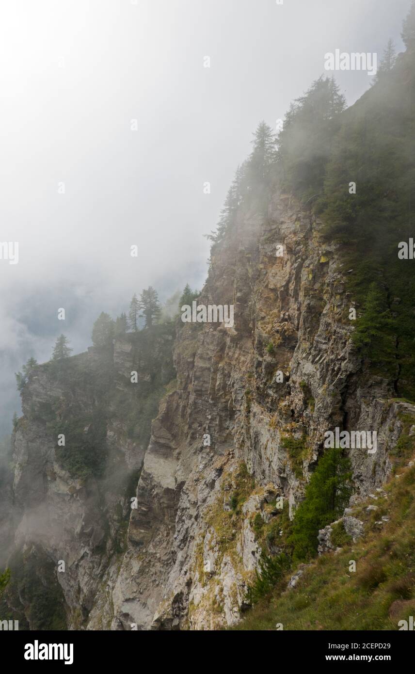 Nebelschlucht in den Schweizer alpen Stockfoto