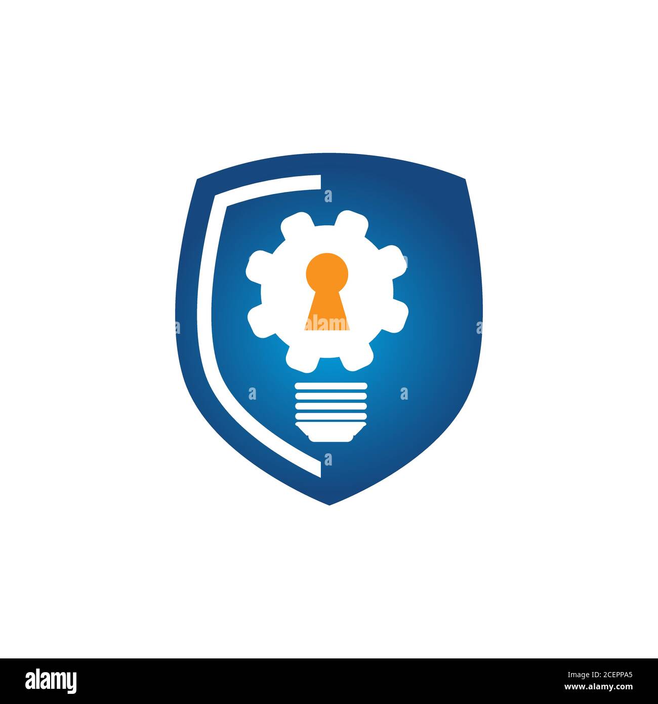 Abbildung Design zahnradförmige Glühlampe isoliert auf blauer Abschirmung. Getriebe Vektor Symbol modernes flaches Symbol für Element Design. Vektorgrafik EPS.8 EPS.10 Stock Vektor