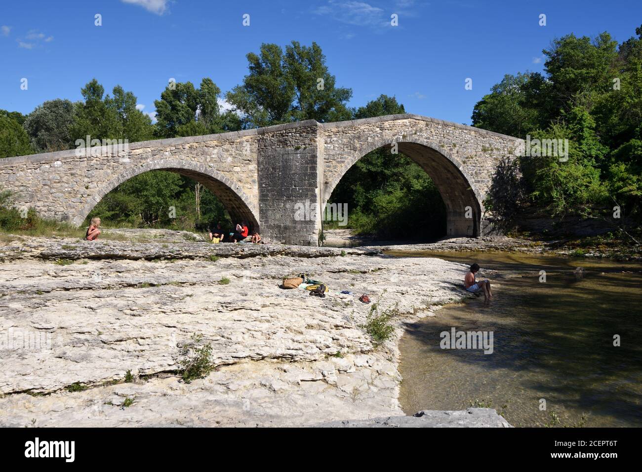 Römische Brücke c 1st/c2nd AD Pont Roman de Mane oder Pont Sur la Laye Fluss Mane Alpes-de-Haute-Provence Frankreich Stockfoto