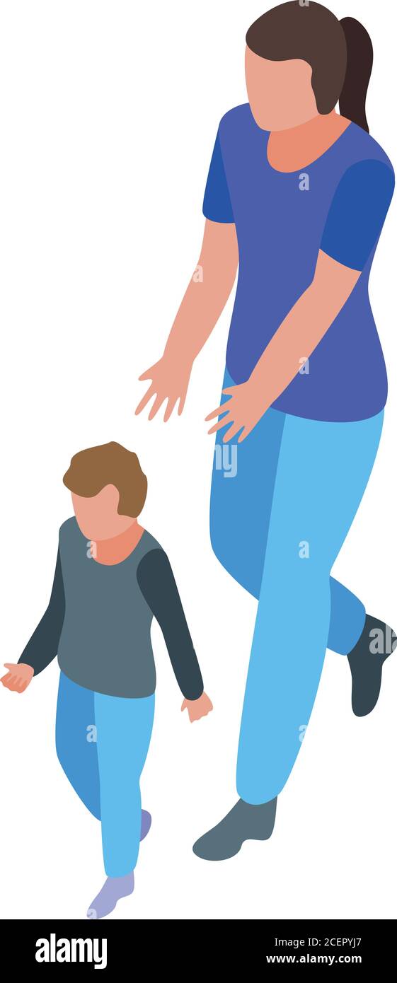 Familienmomente Kind Walking Ikone, isometrischer Stil Stock Vektor