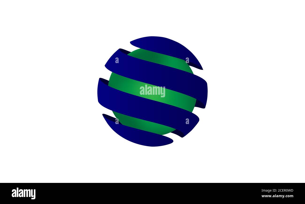 Vektor von glühenden grünen abstrakten runden Kreis oder Kugel umgeben von Schleifen von blauen Schild und isoliert vor weißem Hintergrund. Ideal für Icons, Logos. Stock Vektor