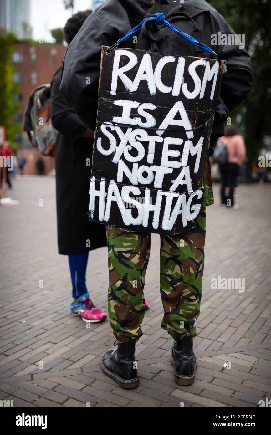 Protestschild, Black Lives Matter Demonstration, London, 29. August 2020 Stockfoto
