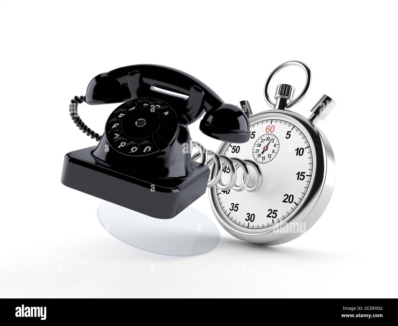 Telefon mit Stoppuhr isoliert auf weißem Hintergrund Stockfoto