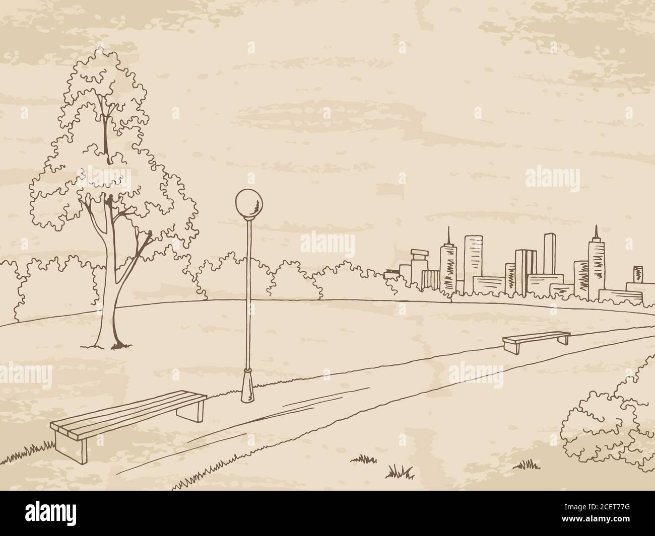 Park Grafik Tischlampe Landschaft Skizze Illustration Vektor Stock Vektor