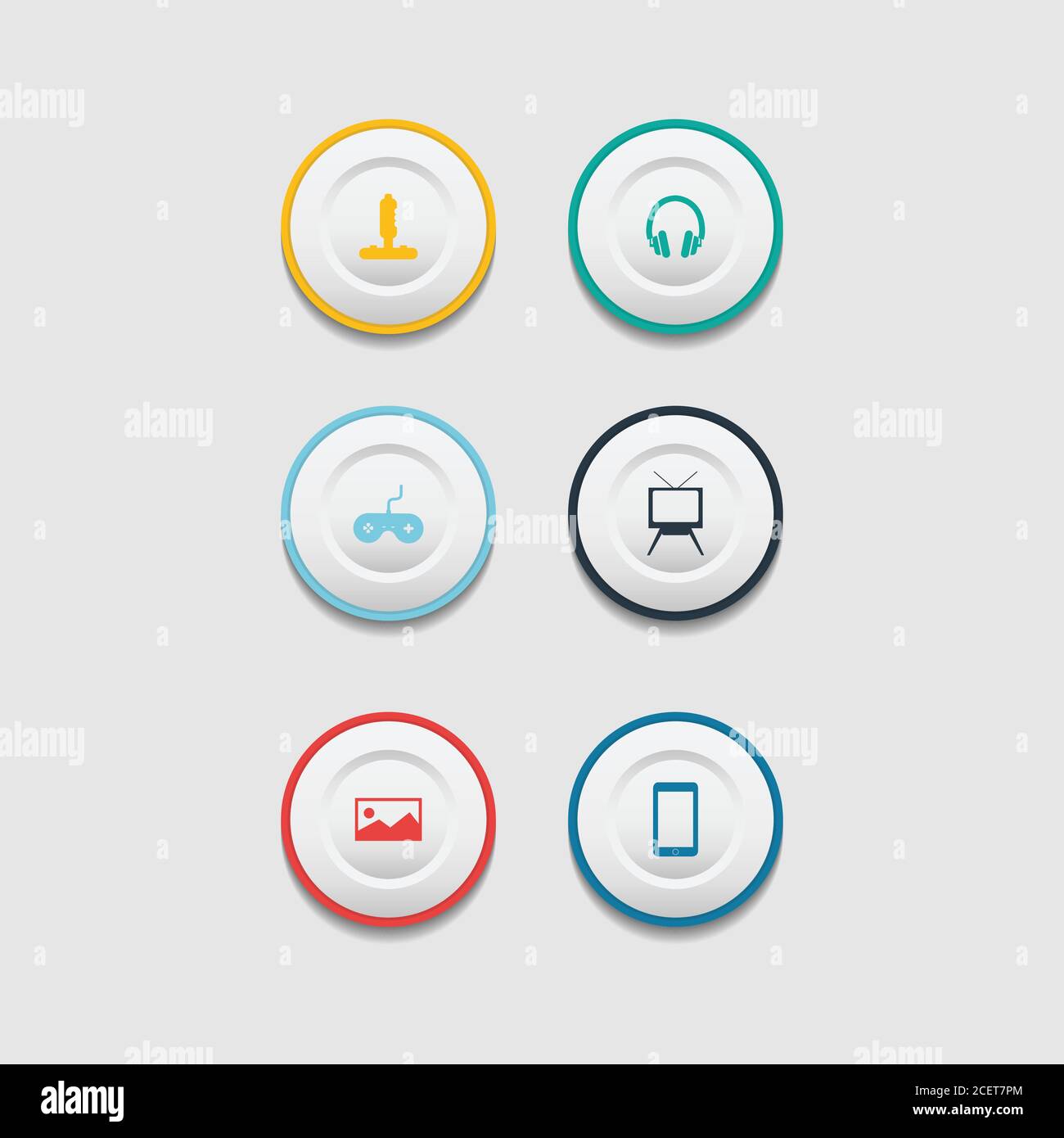 Kreis Web-Design Knopfkollektion mit flachem Design. Web-und ui-Anwendung Farbe Button-Symbol für moderne Website. Vektor-Symbole auf weißem Rücken isoliert Stock Vektor