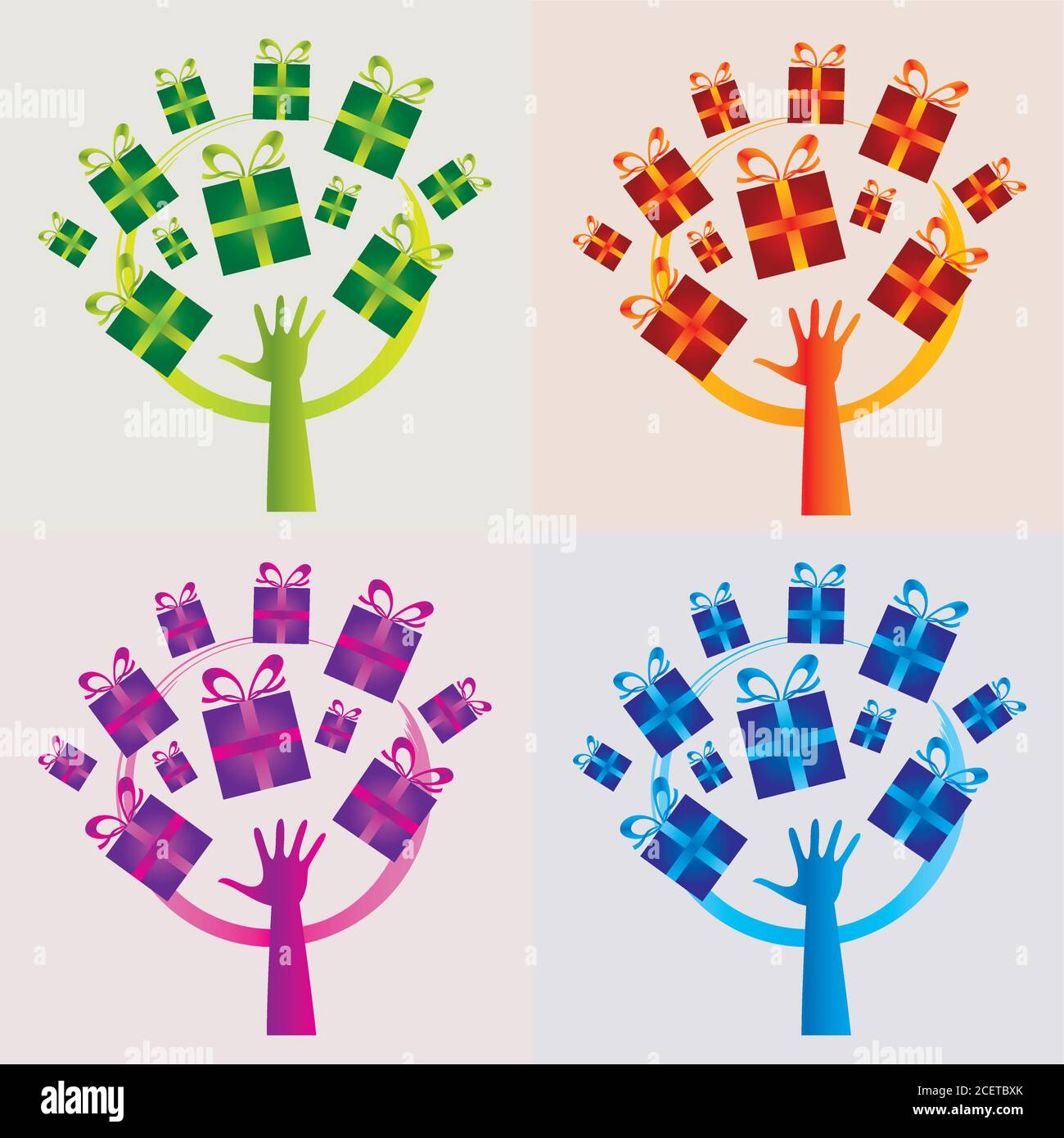 Set von 4 Geschenkbäume Symbole - mehrere Farben - Inspiration für Marketing und Werbung Stock Vektor