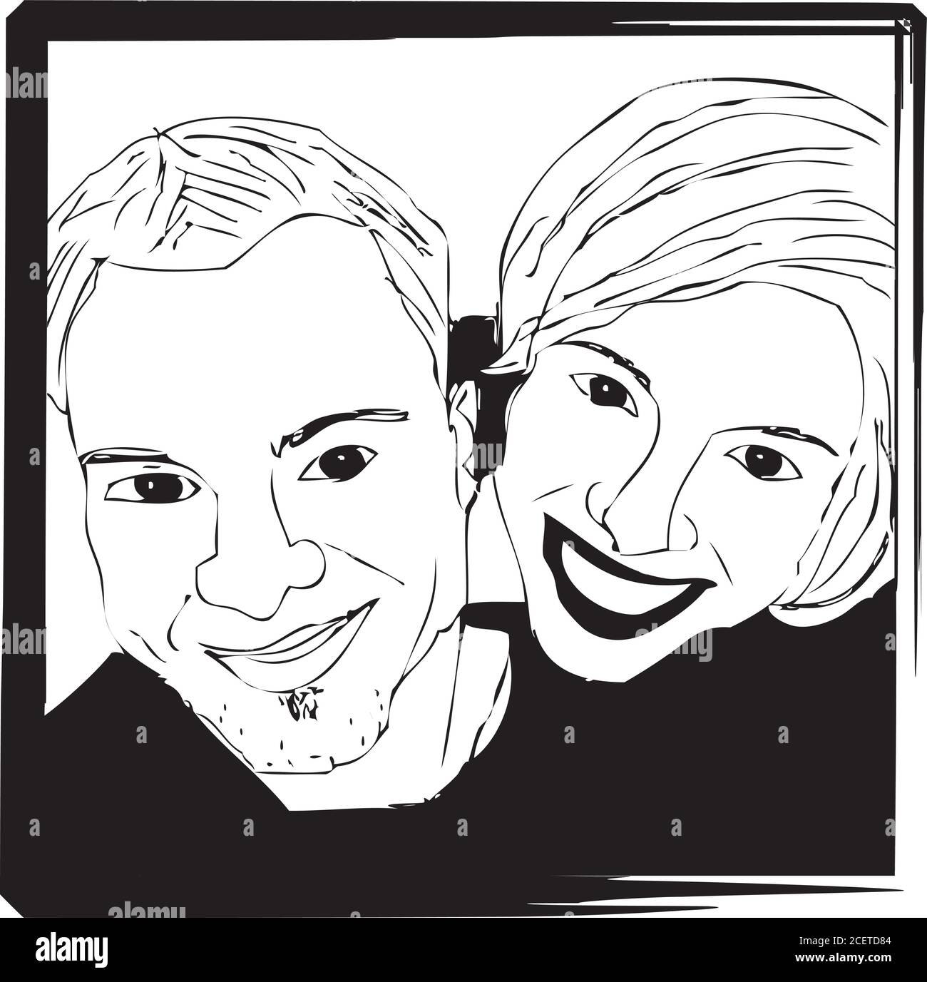 Portrait Selfie Bild von Paar - Schwarz und Weiß in Rahmen Stock Vektor