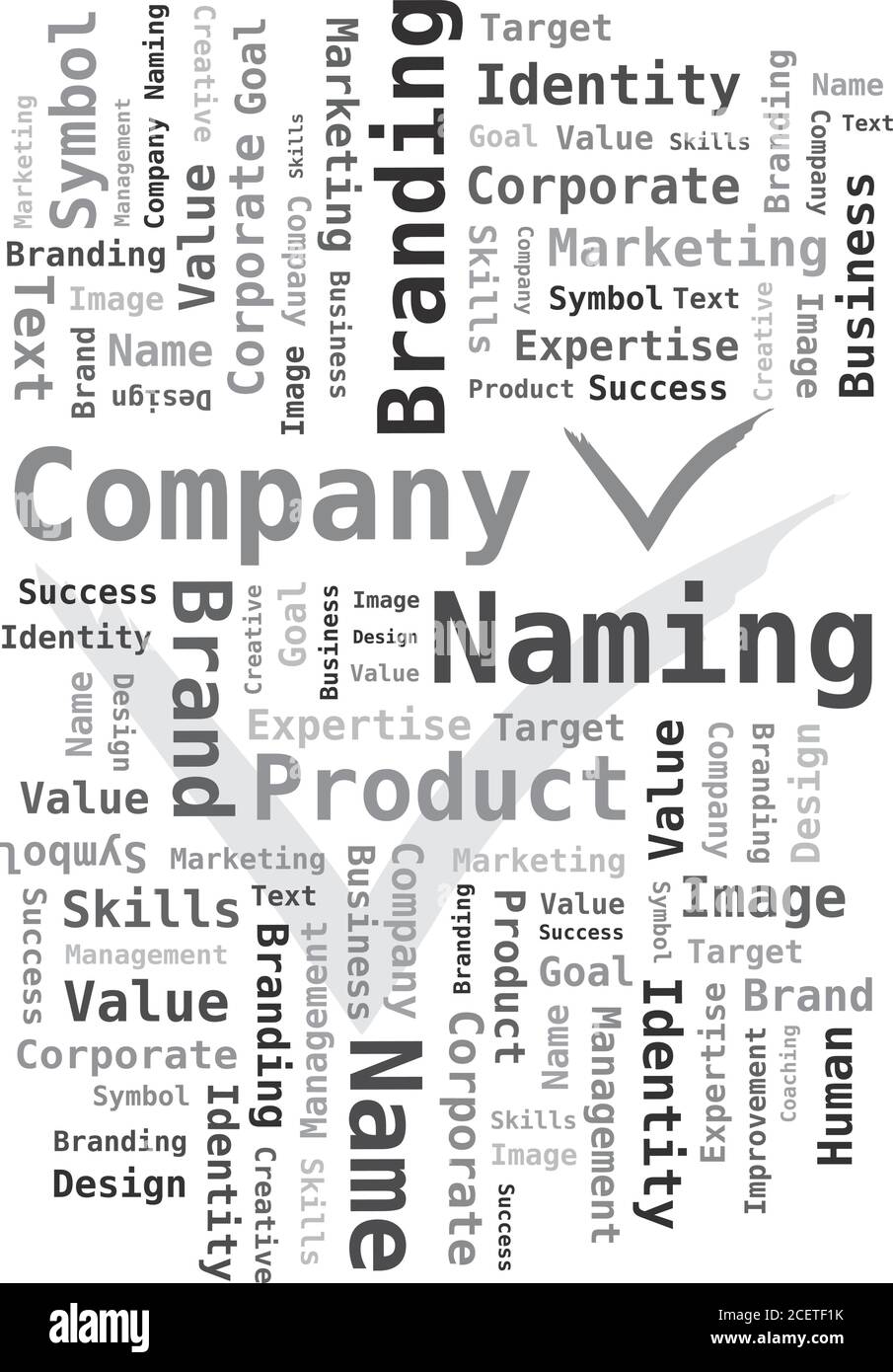 Company Naming - Word Cloud in grauen Farben mit Check Symbol Stock Vektor