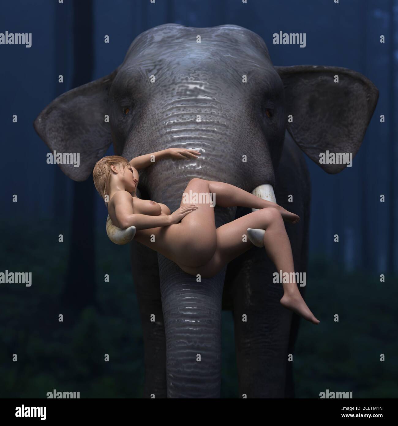 Elefant trägt eine junge Frau Stockfoto