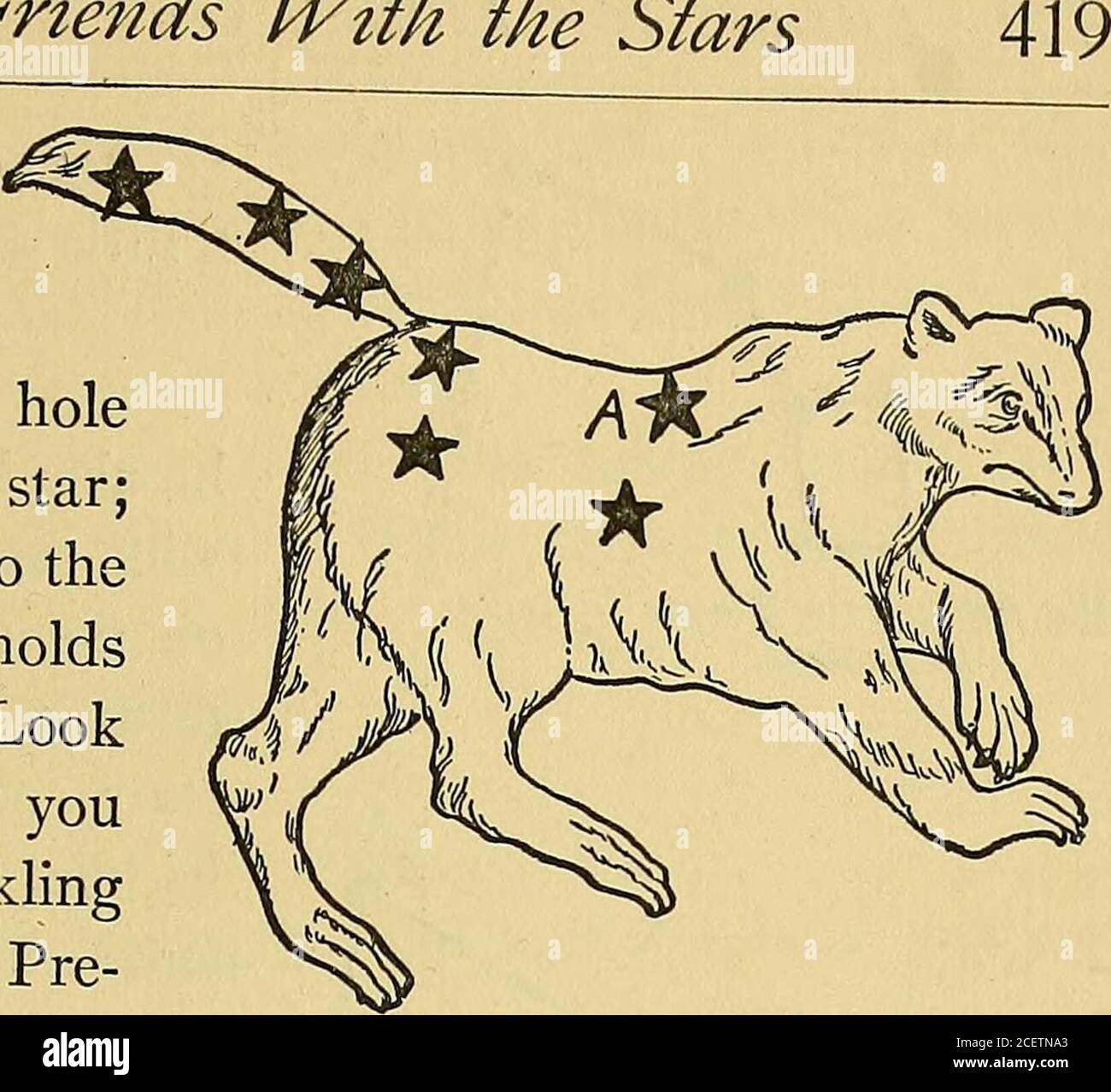 . Dinge, die es wert sind zu tun und wie man sie macht. Wahrscheinlich fühlen sie sich oft so, als würden sie es genießen. Aber die estarry Menschen und ihre Haustiere sind sehr gut benommen, und so weit sie waren perfekt zufrieden, genau dort zu bleiben, wo sie vor Hunderten von Jahren platziert wurden. Es gibt vor allem ein Tier, mit dem man sich befaßbar machen muss – ein Bär, ein immenses Geschöpf namens Ursa major niemals hätte ein irdischer Bär einen solchen Schwanz haben können, wie du in Abb. 616 siehst. Der große Bär unterscheidet sich jedoch sehr vom Ordi-Nary-Bären und benötigt den großen, buschigen Schwanz für drei helle Sterne.vier weitere gleich helle Sterne sind Stockfoto