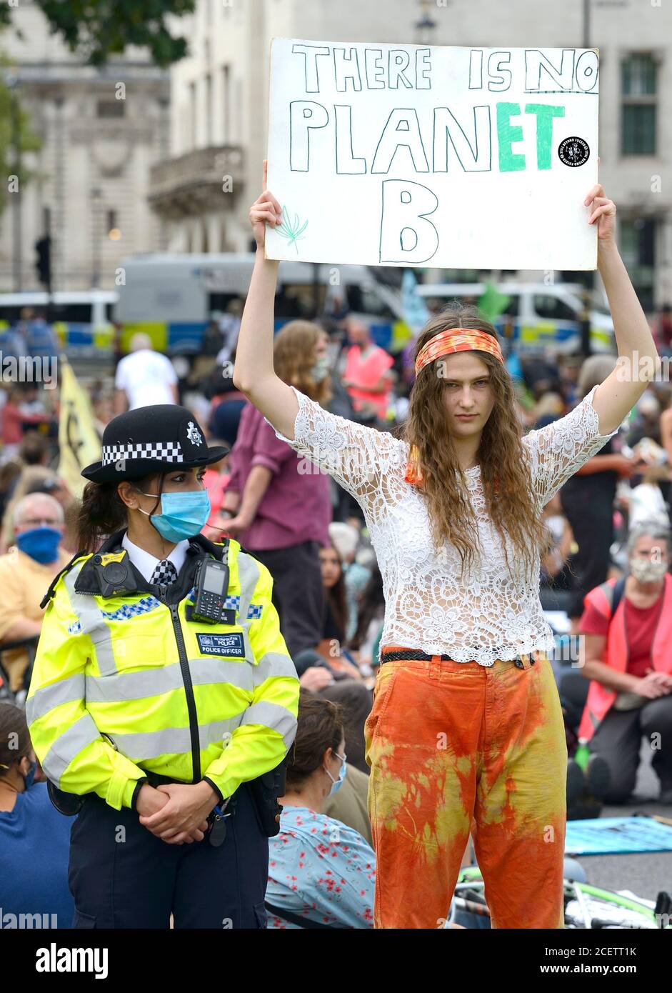 London, Großbritannien. Friedlicher Protest gegen Aussterben Rebellion Protest auf dem Parliament Square, 1. September 2020 Stockfoto