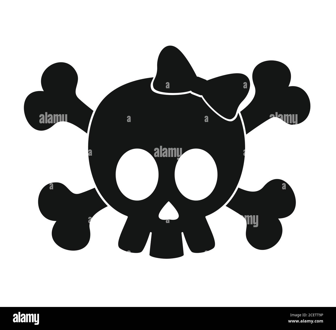 Schwarzer Schädel mit Bogen Vektor Illustration isoliert auf weißem Hintergrund.Schädel Emoticon.Knochen Vektor. Schädel Clipart. Stock Vektor