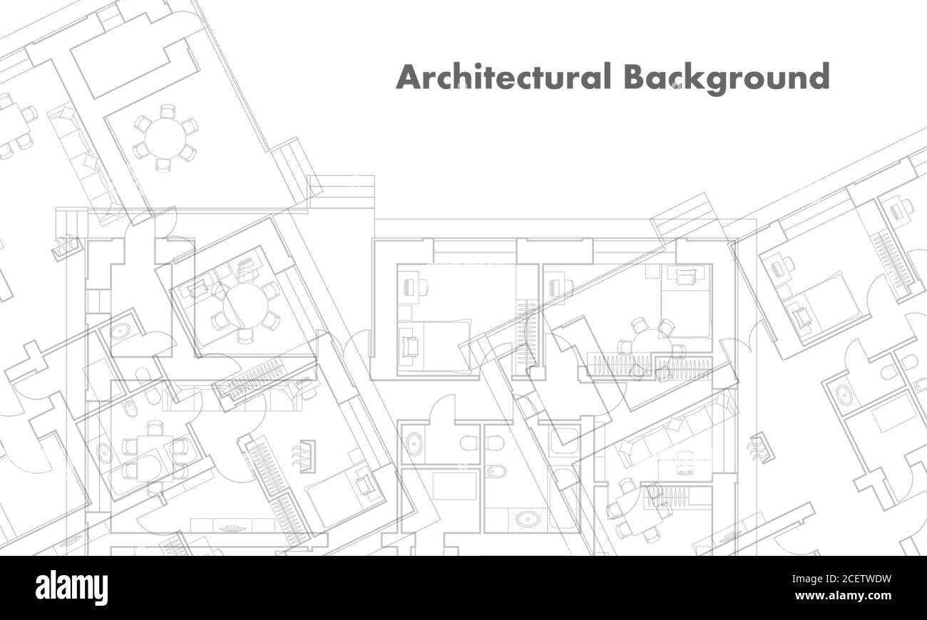 Architekturhintergrund. Teil des architektonischen Projekts, Bauplan eines Wohngebäudes. Schwarz-Weiß-Vektorgrafik EPS10. Stock Vektor