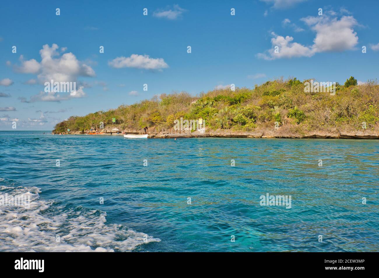 Ile Aux Aigrettes Koralleninsel Naturschutzgebiet in Pointe d'Esny Lagune in Mauritius von einem Boot aus Stockfoto