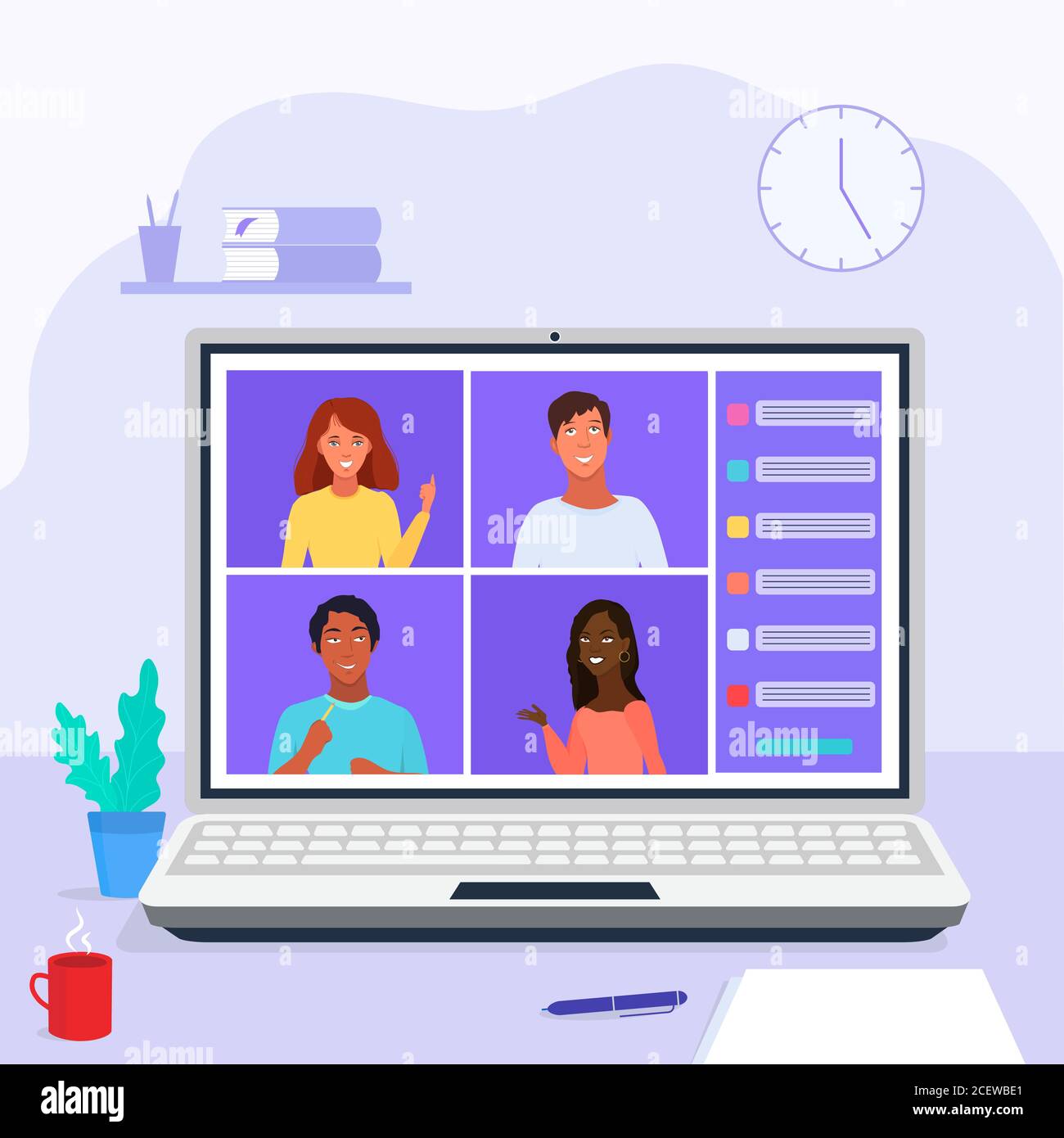 Online-Kurs. Lernen Sie von zu Hause aus über Telekonferenz Web Video Conference Stock Vektor