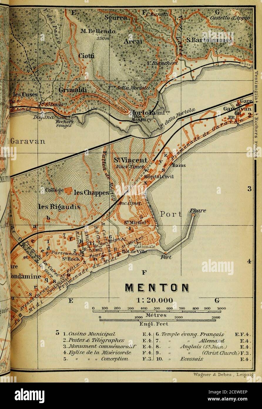 . Südfrankreich, einschließlich Korsika: handbuch für Reisende. Engl. Fuß 5 l Casino Municipal E.4. 2. Posies £ Telegraplies E .1- 3. Denkmal cammemoratif E .4b.Eglise de la misericords F.45- Konzeption F.3 6 Tempel evruuj Francais E.F.4 7. » » Mlemand E.4 8. .- Anglais (stjbfavj E.4. 9. » » ((7iristCfiurc7DT.3. 10. » -Ecossazs E.4 Wagner £- De^es , Leipzig Casinos. IUENTONE. V. Route 75. 493 R. fniin 3, Stifte, ab 8 Fr.; des Colonies, R. 3l/4-41/4, Stifte- 812 fl-i e11spoken of; de Menton et du Midi (PI. p; F. 4), R. ab 3, Stifte. 9-15 Fr. - in der Avenue de LaGare: Heiß. Wagner, Stifte. 9-13 Fr. Stockfoto