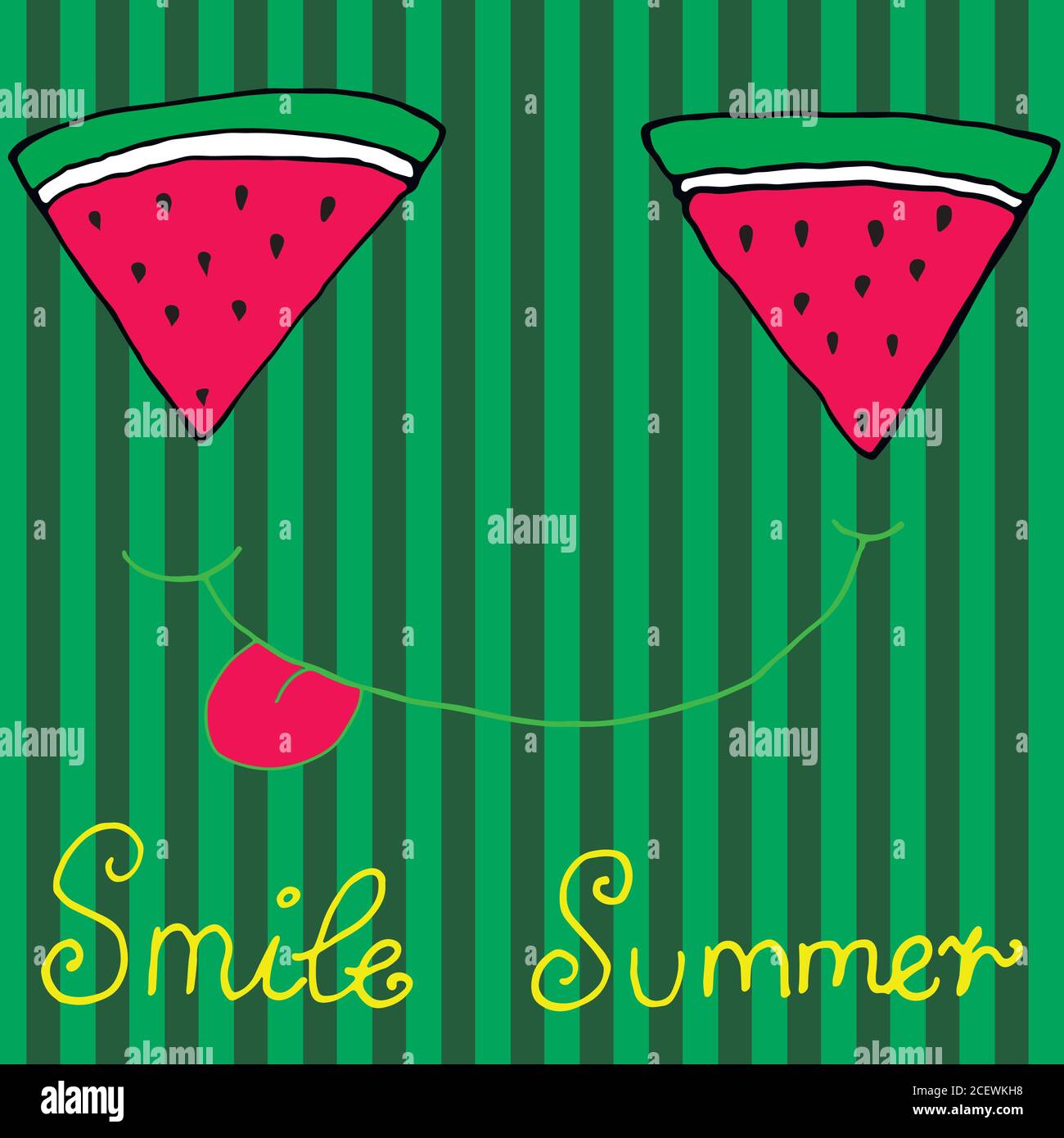 Fröhlich geschnittene Wassermelonenscheiben, lächelnd, Zunge zeigend, isolieren Stock Vektor