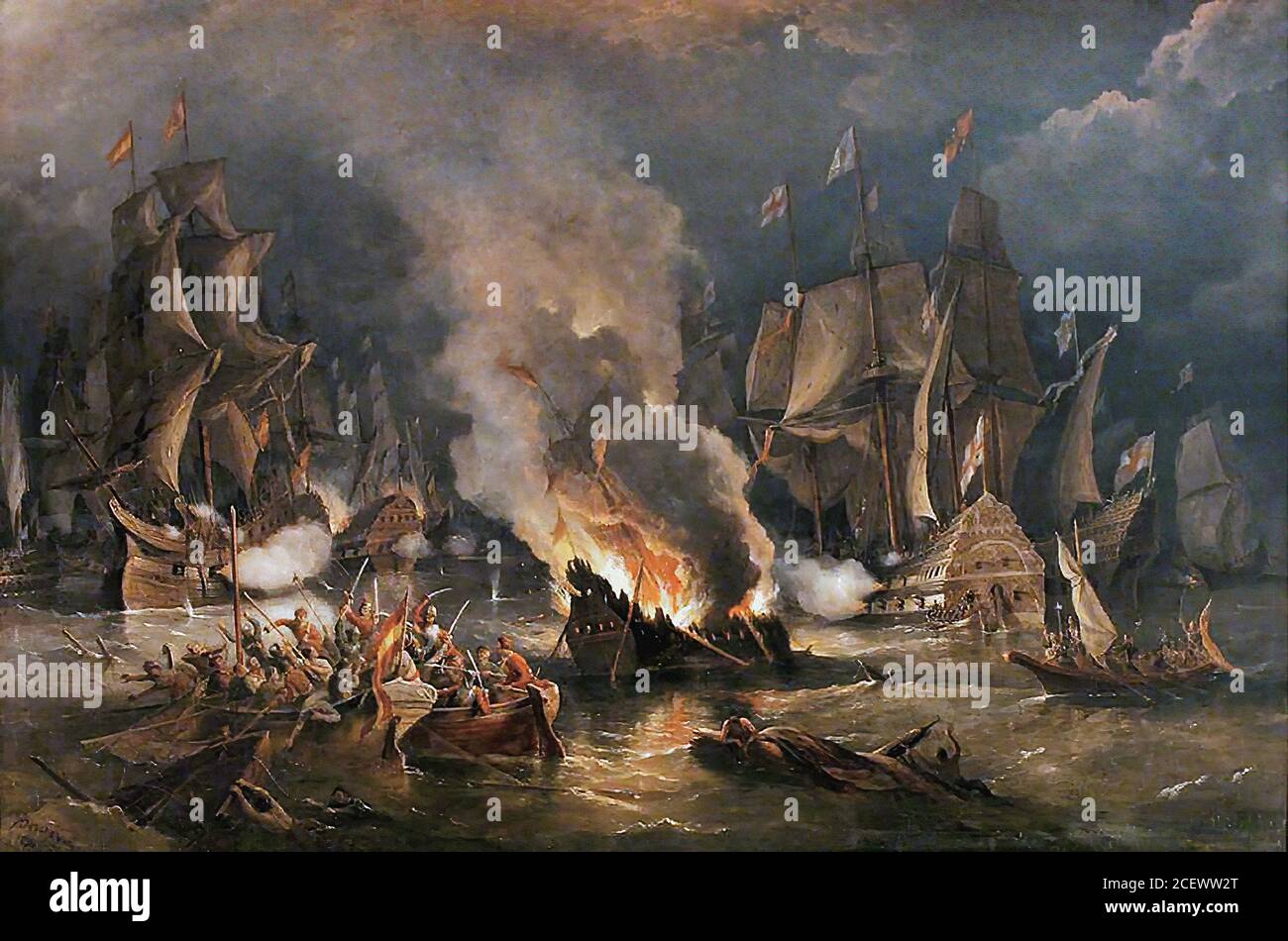 Beechey Richard Brydges - die spanische Armada vertrieben Calais by Fire - British School - 19. Jahrhundert Stockfoto