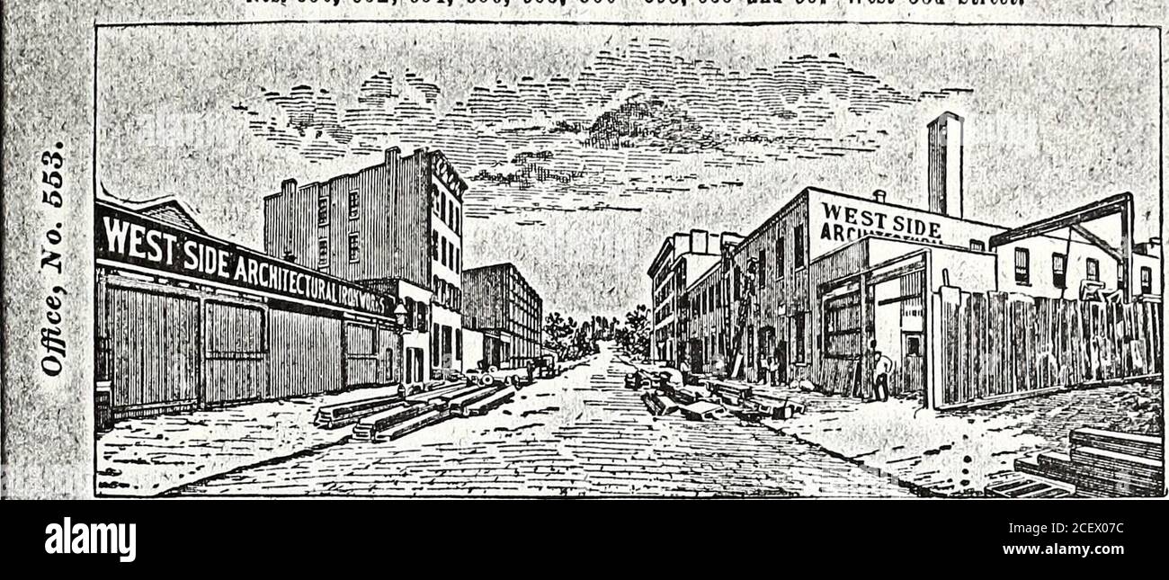 . New York City Rekord und Baugewerbe Verzeichnis. „/Architects, Builders* and Contractors Purchasing Guide, 29 A.J. CAMPBELL, W. H. VAN QUASTE. WEST SIDE AKCHITECTURAL EISENWERK. &gt;,/.,: -. v Kos, 550,552,554,556,558,5(50-553,555 and 557,West 33d Street. « ft. © Co? c* bis ? CO ALLGEMEINE LAGER- UND HAUSARBEIT. FEUERFESTE KONSTRUKTION, ^11 Arten von architektonischen; Eisen * Arbeit.! Kalamein Blech Eisenverkleidete Fensterrahmen, Flügel, Türen, Gehäuse, etc., für feuerfeste und andere Gebäude,-•,??? Eine Spezialität. ) eposTowers Building, 689 und 69^ Broadway REFERENZEN: ? ?? Wilbraham, Fifth Ave. Und 30th St Stockfoto